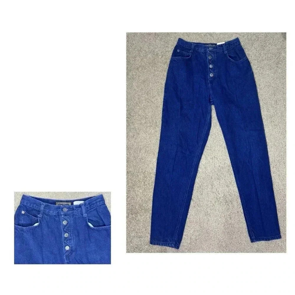 BONJOUR Vintage 80s 90s Womens Jeans Button Fly High Rise Dark Blue 26x30 Retro
